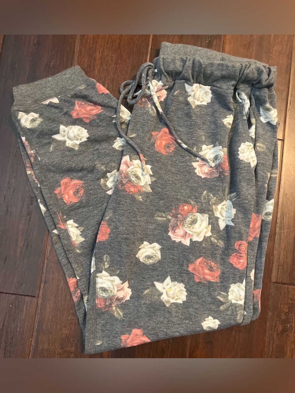 Celebrity Pink Gray Floral Jogger Pants with Roses